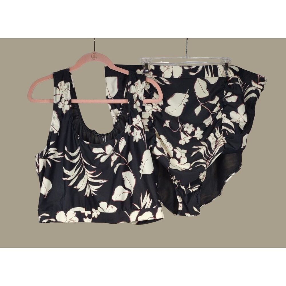 In the Style Women's Black and Cream Floral 2-piece Bikini Set Size 26 NWT
